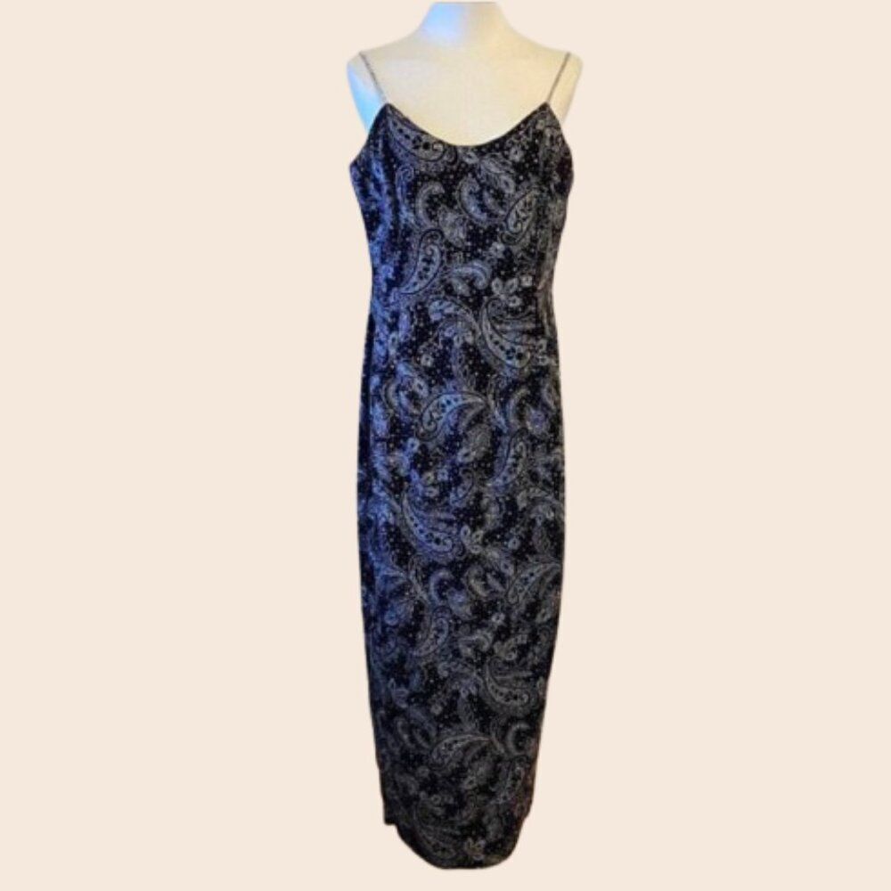 Vintage Scott McClintock Black Paisley Glitter Formal Dress